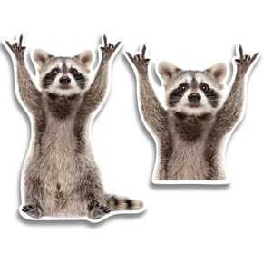 | Rocking Raccoon Stickers (2 Pcs) - Strong Adhesive, Waterproof, Funny Raccoon Cute Car Decal, Sizes 5" x 3.5" and 3.75" x 3.5" - Perfect for Vehicles, Laptops, Tumblers etc.