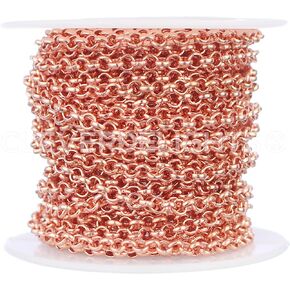 CleverDelights Bulk Rolo Chain - 1/8" Link - 25 Feet - Rose Gold Color