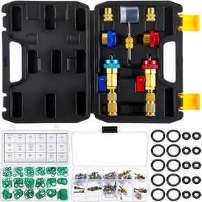 R134A R1234YF R22 Valve Core Remover Installer Tool Kit, 2 Pcs Adapters 77 Pcs Conditioning Valve Cores Refrigeration Schrader Valve Cores 3 Pcs Remover Tool with 290 Pcs O Sealing Rings
