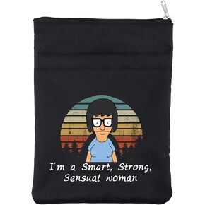 Tina Quote Book Sleeve Bob’s TV Show Merchandise Book Cover Tina Belcher Cartoon Fans Book Sack Gift for Friend I'm a Smart Strong Sensual Woman Waterproof Zipper Pouch (3SWomenBblk)