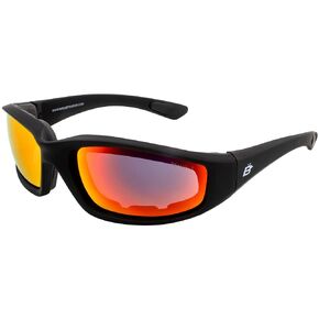 Birdz Oriole SS Padded Motorcycle Riding Sunglasses for Men or Women Anti Fog ANSI Z78.1+ Black Frame w/Red Mirror Lens