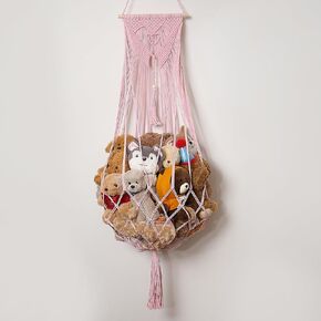 Stuffed Animal Net or Hammock Corner or Wall Hanging Net for Plush Toy Storage Boho Macrame Toy Display Nursery Bedroom Decor Stuffy Animal Toy Organizer (Black) in Kuwait