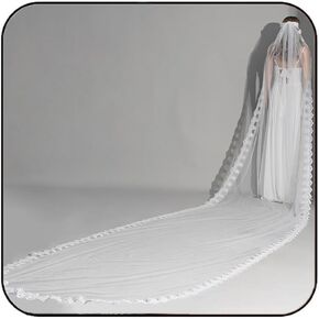 Unsutuo Cathedral Bride Wedding Veil 1 Tier Lace Long Veil Bridal Tulle Veil with Headpiece 212 inches Length for Women