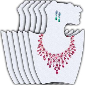 عرض قلادة المجوهرات، عرض قلادة مخملية بيضاء كبيرة مقاس 15 بوصة للبيع، وقلادة منضدية وأقراط. (مجموعة من 6) in Kuwait