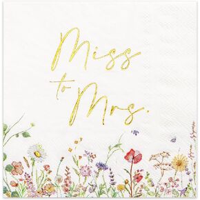 Crisky Floral Bridal Shower Napkins - Gold Foil Miss to Mrs Paper Disposable Napkins for Engagement/Bridal Shower/Bridal/Bachelorette Party Decoration, 3-Ply, 50 Counts