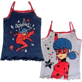 Miraculous Ladybug Girls Tank Top Cami Glitter Pack Ruffle Hem Straps T-Shirts
