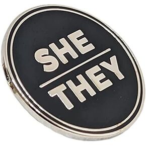 She They Pronoun Pin Silver & Black Hard Enamel Pin Round Magnet Back | She/They Fluid Nonbinary Pronouns