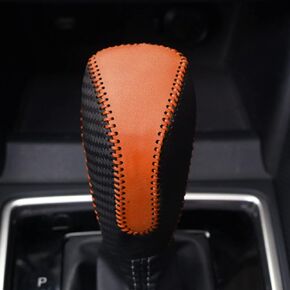 Car Shift Knobs Cover Leather Shift Lever Gear Handle Cover for 2018 2019 2020 2021 2022 2023 Subaru Crosstrek Decoration Accessories Scratch Prevention Protector(Carbon Fibre+Orange Leather)