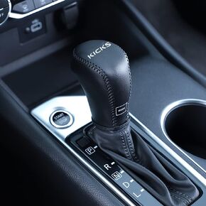Genuine Leather Automatic at Gear Shift Knob Cover Protector Trim,the car Interior Accessories(Red Stitches) for Nissan Kicks(2018 2019 2020 2021 2022)