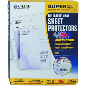 C-Line Top Loading Super Heavyweight Vinyl Sheet Protectors, Non-Glare, 8.5 x 11 Inches, 50 per Box (61013)