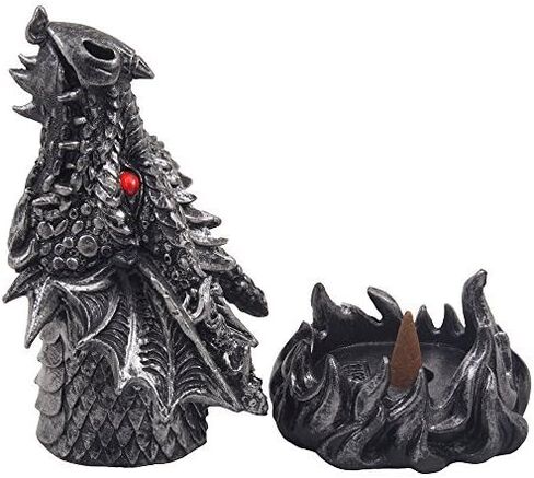 حامل مبخرة رأس التنين السحري الذي يتنفس النار للمخاريط المعطرة في التماثيل والمنحوتات الأسطورية كديكور منزلي على الطراز القوطي في العصور الوسطى للعلاج العطري أو الهدايا الخيالية in Kuwait