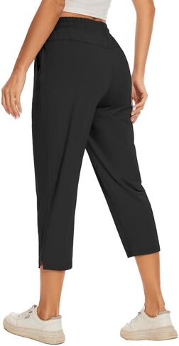 Women Casual Capris 21" with Deep Zippered Pockets Drawstring Comfy Tapered Sweatpants for Travel Work in Saudi Arabia