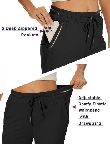 Women Casual Capris 21" with Deep Zippered Pockets Drawstring Comfy Tapered Sweatpants for Travel Work in Saudi Arabia