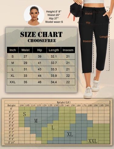 Women Casual Capris 21" with Deep Zippered Pockets Drawstring Comfy Tapered Sweatpants for Travel Work in Saudi Arabia