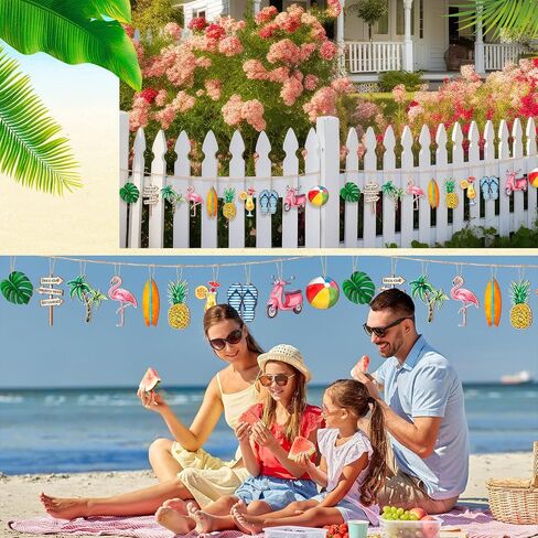 Maitys 36 Pcs Summer Tree Ornaments Beach Wooden Slices Decorative Hanging Decoration Flamingo Coconut Pendant Decorations with String for Hawaiian Luau Party Supplies Outdoor(Hawaiian) in Saudi Arabia