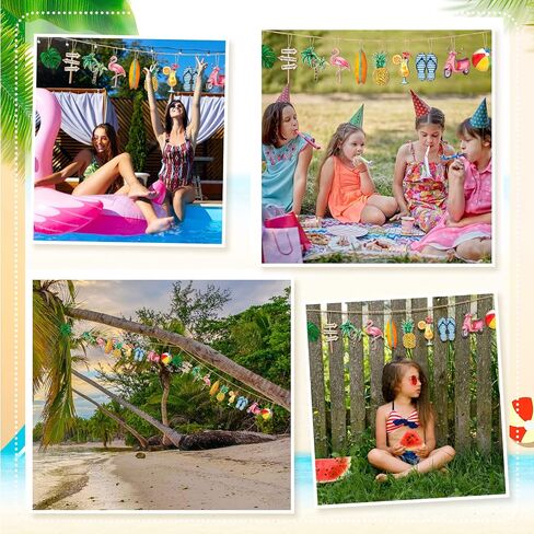 Maitys 36 Pcs Summer Tree Ornaments Beach Wooden Slices Decorative Hanging Decoration Flamingo Coconut Pendant Decorations with String for Hawaiian Luau Party Supplies Outdoor(Hawaiian) in Saudi Arabia