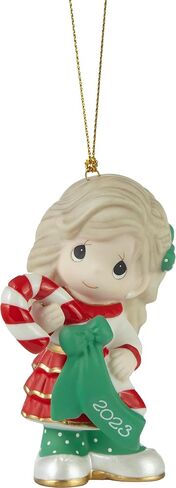 Precious Moments Ornament | Sweet Christmas Wishes 2023 | Dated Girl Bisque Porcelain Ornament | Holiday Decor & Gifts | Hand-Painted in Saudi Arabia