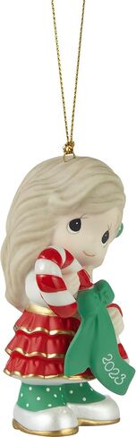 Precious Moments Ornament | Sweet Christmas Wishes 2023 | Dated Girl Bisque Porcelain Ornament | Holiday Decor & Gifts | Hand-Painted in Saudi Arabia