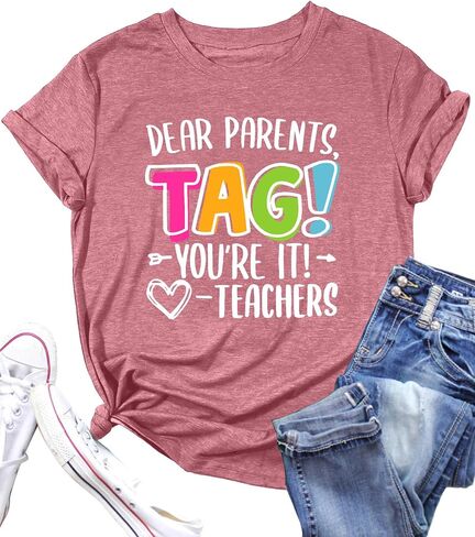 LAZYCHILD Dear Parents Tag You're It Love Teachers Shirt Women Last Day School T-Shirt Funny Teacher Tee Tops in Saudi Arabia