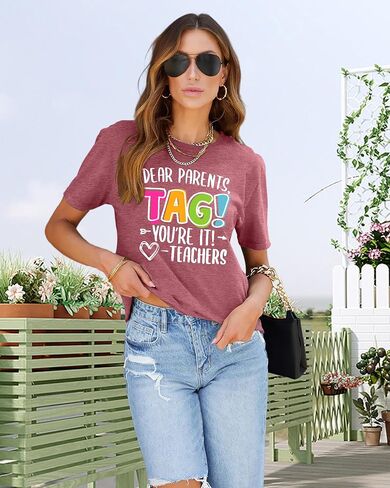 LAZYCHILD Dear Parents Tag You're It Love Teachers Shirt Women Last Day School T-Shirt Funny Teacher Tee Tops in Saudi Arabia