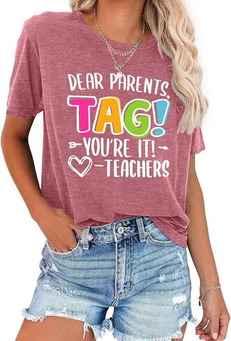 LAZYCHILD Dear Parents Tag You're It Love Teachers Shirt Women Last Day School T-Shirt Funny Teacher Tee Tops in Saudi Arabia