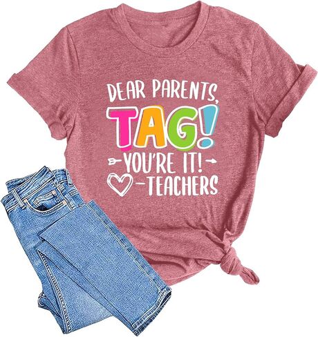 LAZYCHILD Dear Parents Tag You're It Love Teachers Shirt Women Last Day School T-Shirt Funny Teacher Tee Tops in Saudi Arabia