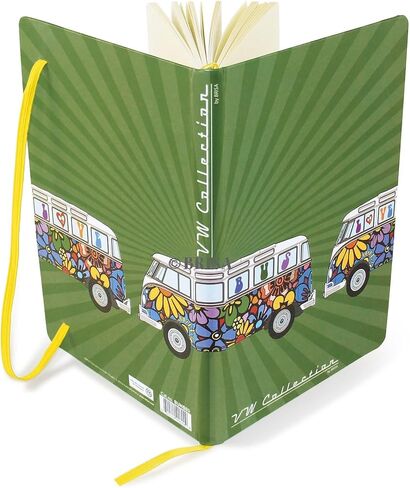 مجموعة BRISA VW - كتاب كتابة مذكرات فولكس فاجن، مبطن بغلاف مقوى في تصميم T1 Bus Campervan DIN A5 (حافلة الحب/أخضر) in Kuwait