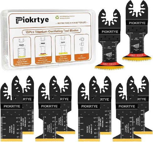Titanium Oscillating Tool Blades Kit, 10Pcs Multi Tool Blades for Metal Wood Nails Screws Plastic, Japanese Tooth Arc Edge Blades Compatible with Dewalt Rockwell Milwaukee Makita Bosch in Kuwait