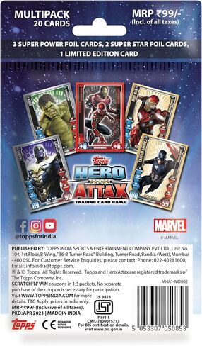 مجموعة متعددة من مجموعة Topps India Marvel Hero Attax 2021 TCG، عبوة من 20 بطاقة in Saudi Arabia