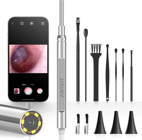 كاميرا إزالة شمع الأذن من Anykit، منظف الأذن فائق الوضوح مع أضواء LED لتنظيف الأذن، منظار الأذن مع 8 قطع للأذن، 3 منظار للهاتف والكمبيوتر اللوحي in Kuwait