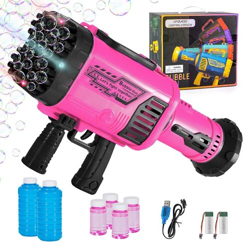 Bubble Gun for Kids - 64 Holes Large Bubble Gun Machine Have Colorful Light - Two Rechargeable Batteries - six Bubble Water, Green in Saudi Arabia