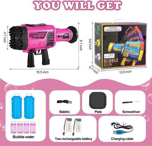Bubble Gun for Kids - 64 Holes Large Bubble Gun Machine Have Colorful Light - Two Rechargeable Batteries - six Bubble Water, Green in Saudi Arabia