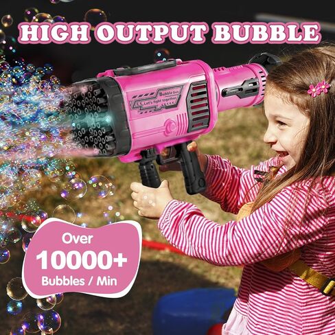Bubble Gun for Kids - 64 Holes Large Bubble Gun Machine Have Colorful Light - Two Rechargeable Batteries - six Bubble Water, Green in Saudi Arabia