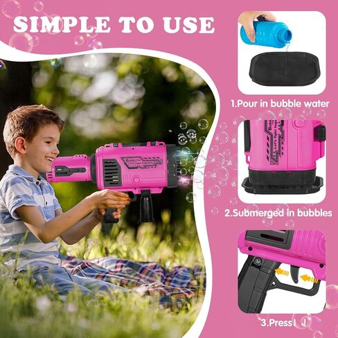 Bubble Gun for Kids - 64 Holes Large Bubble Gun Machine Have Colorful Light - Two Rechargeable Batteries - six Bubble Water, Green in Saudi Arabia