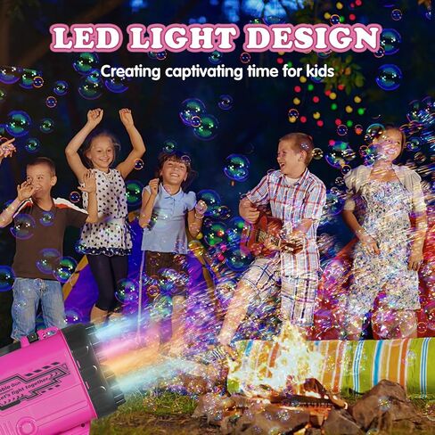 Bubble Gun for Kids - 64 Holes Large Bubble Gun Machine Have Colorful Light - Two Rechargeable Batteries - six Bubble Water, Green in Saudi Arabia