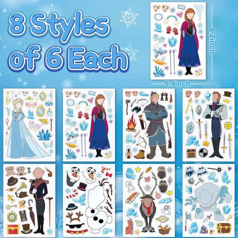 ملصقات فروزن لوازم حفلات أعياد الميلاد - 48 ورقة اصنع ديكورات ملصقات فروزن الخاصة بك، اصنع ملصقات للوجه هدايا حفلات عيد ميلاد فروزن لمستلزمات حفلات أعياد الميلاد المجمدة in Kuwait