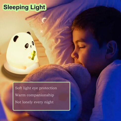 Cute Panda Night Light for Nursery, 3 Levels Brightness Warm Light Eye Protection, Soft Silicone Body Rechargeable USB Port Panda Lamp/Toys for Kids in Saudi Arabia