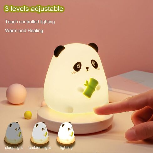 Cute Panda Night Light for Nursery, 3 Levels Brightness Warm Light Eye Protection, Soft Silicone Body Rechargeable USB Port Panda Lamp/Toys for Kids in Saudi Arabia