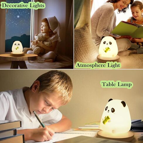 Cute Panda Night Light for Nursery, 3 Levels Brightness Warm Light Eye Protection, Soft Silicone Body Rechargeable USB Port Panda Lamp/Toys for Kids in Saudi Arabia