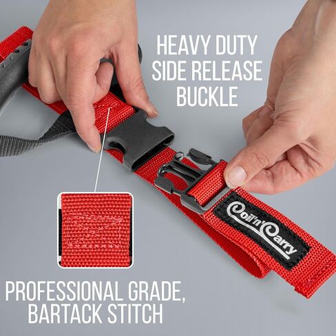 Coil'n'Carry Cable Straps - Heavy-Duty Storage Straps with Handle for Garden Hose Storage; Cord Organizer and Carry Strap for Extension Cords, Air Hose, RV Hose; Fabricated In USA (Red, 1-Pk) in Saudi Arabia