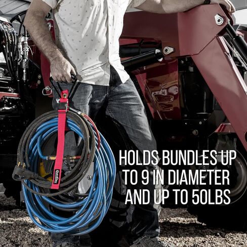 Coil'n'Carry Cable Straps - Heavy-Duty Storage Straps with Handle for Garden Hose Storage; Cord Organizer and Carry Strap for Extension Cords, Air Hose, RV Hose; Fabricated In USA (Red, 1-Pk) in Saudi Arabia