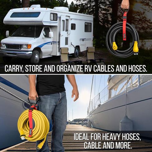 Coil'n'Carry Cable Straps - Heavy-Duty Storage Straps with Handle for Garden Hose Storage; Cord Organizer and Carry Strap for Extension Cords, Air Hose, RV Hose; Fabricated In USA (Red, 1-Pk) in Saudi Arabia