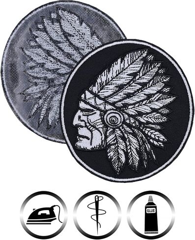 Indian Headpiece Chief Sew on Patch - Iron on Patches for Native Americans, American Indian, Tribal - Popular Cultural Applique for Jackets, Jeans, Backpacks, Hats, Shirts - 3.34x3.54 in in Saudi Arabia