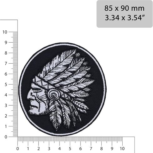 Indian Headpiece Chief Sew on Patch - Iron on Patches for Native Americans, American Indian, Tribal - Popular Cultural Applique for Jackets, Jeans, Backpacks, Hats, Shirts - 3.34x3.54 in in Saudi Arabia