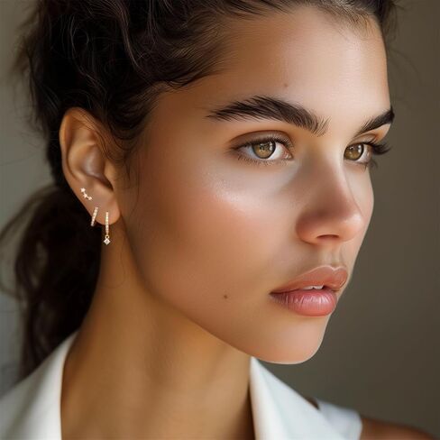 Small 14K Gold Huggie Hoop Earrings Set for Women, Dainty Gold Plated Cartilage Earrings for Multiple Piercing, Hypoallergenic Dangle Earrings, Stud Earrings Stacks for Girls Jewelry Gifts in Saudi Arabia