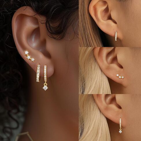 Small 14K Gold Huggie Hoop Earrings Set for Women, Dainty Gold Plated Cartilage Earrings for Multiple Piercing, Hypoallergenic Dangle Earrings, Stud Earrings Stacks for Girls Jewelry Gifts in Saudi Arabia