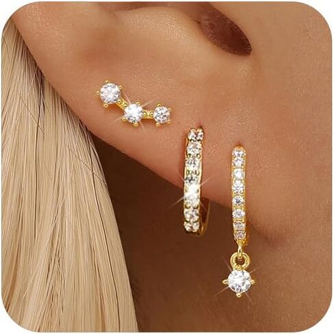 Small 14K Gold Huggie Hoop Earrings Set for Women, Dainty Gold Plated Cartilage Earrings for Multiple Piercing, Hypoallergenic Dangle Earrings, Stud Earrings Stacks for Girls Jewelry Gifts in Saudi Arabia