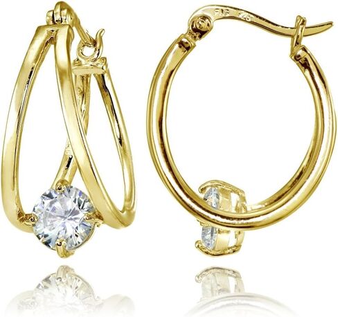 Sterling Silver Oval Double Hoop Cubic Zirconia Earrings in Saudi Arabia