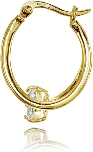 Sterling Silver Oval Double Hoop Cubic Zirconia Earrings in Saudi Arabia