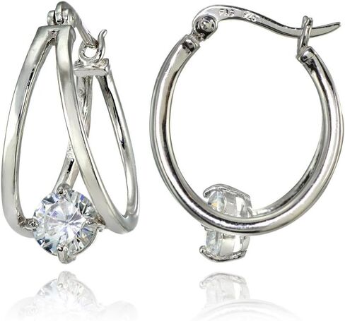 Sterling Silver Oval Double Hoop Cubic Zirconia Earrings in Saudi Arabia